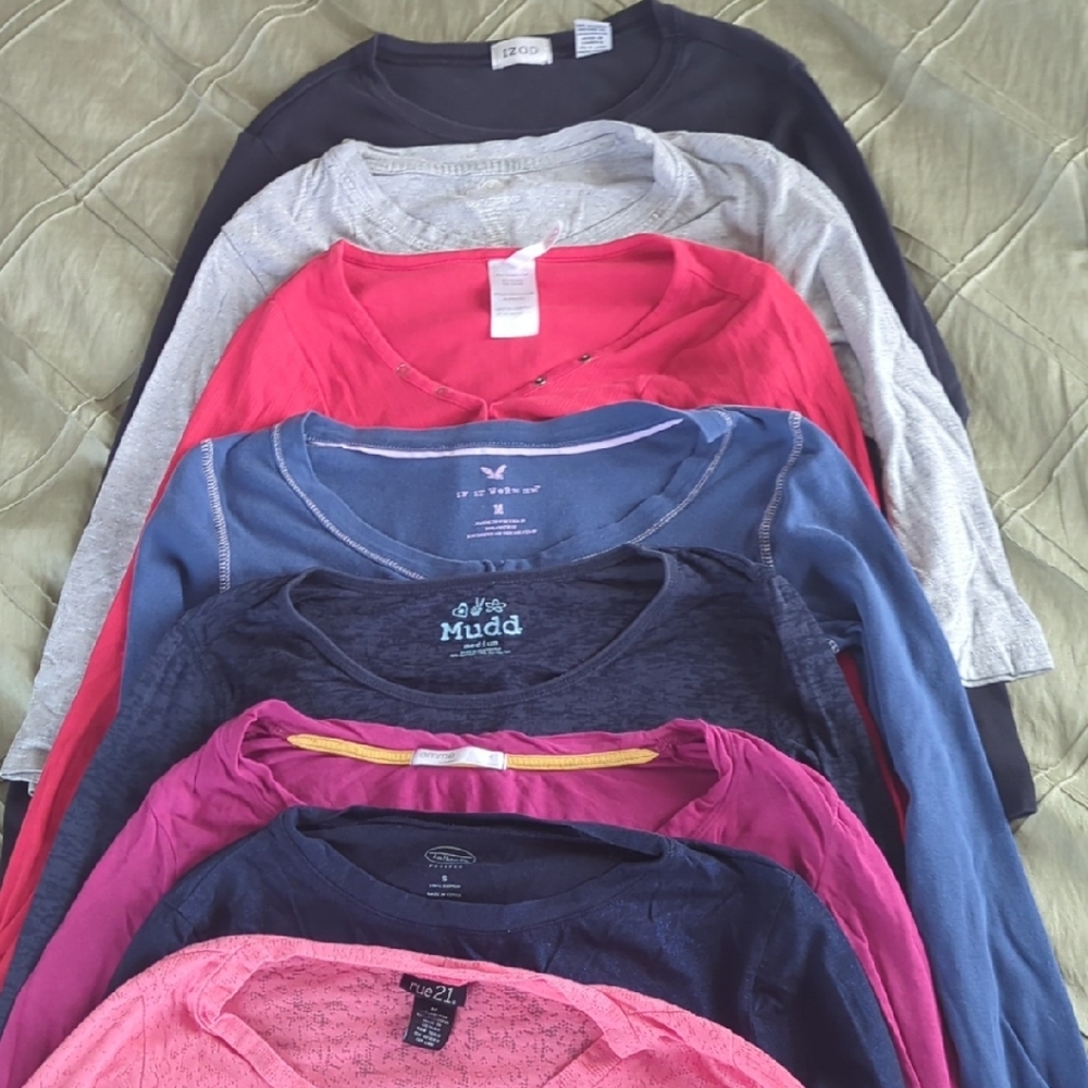 Stylish Women's Long Sleeve Tee - Pink and Gray